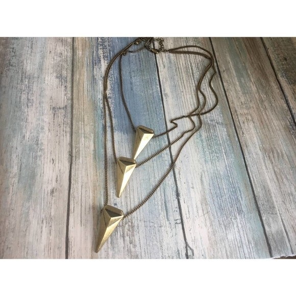 Gold Tone Three Strand Geometric Arrow Necklace - Picture 2 of 2